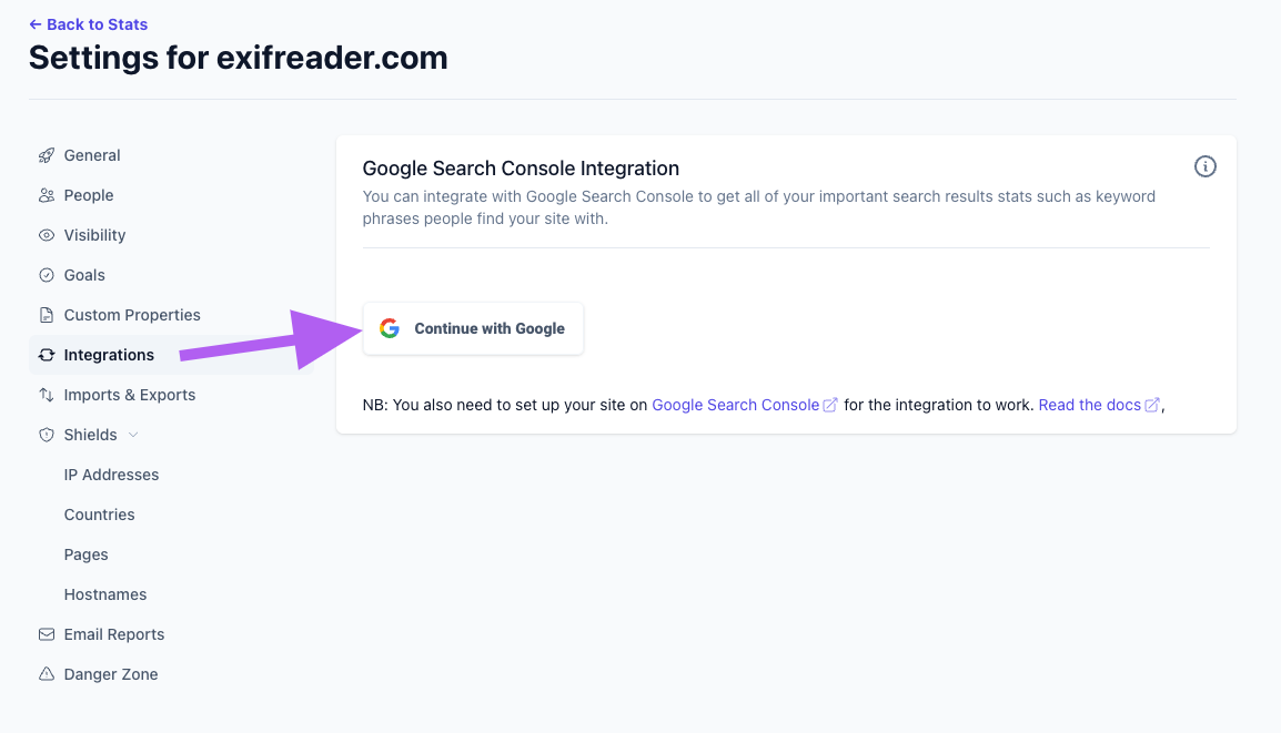 Google Search Console Integration screenshot